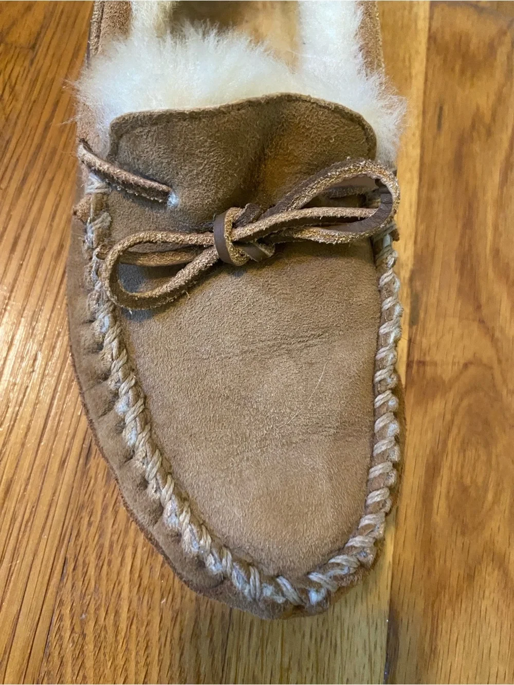 L.L. Bean Kids Tan Suede Shearling-Lined Moccasin Slippers